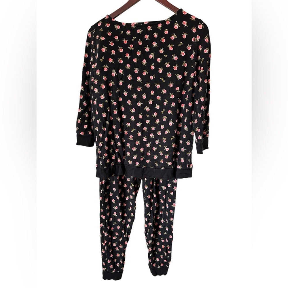 Kate Spade women's comfy 2 pc roses pajamas with pockets black pink size XS/S